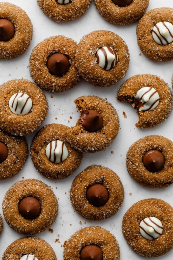 gingerbread blossom cookies with Hershey's Kisses and Hugs.