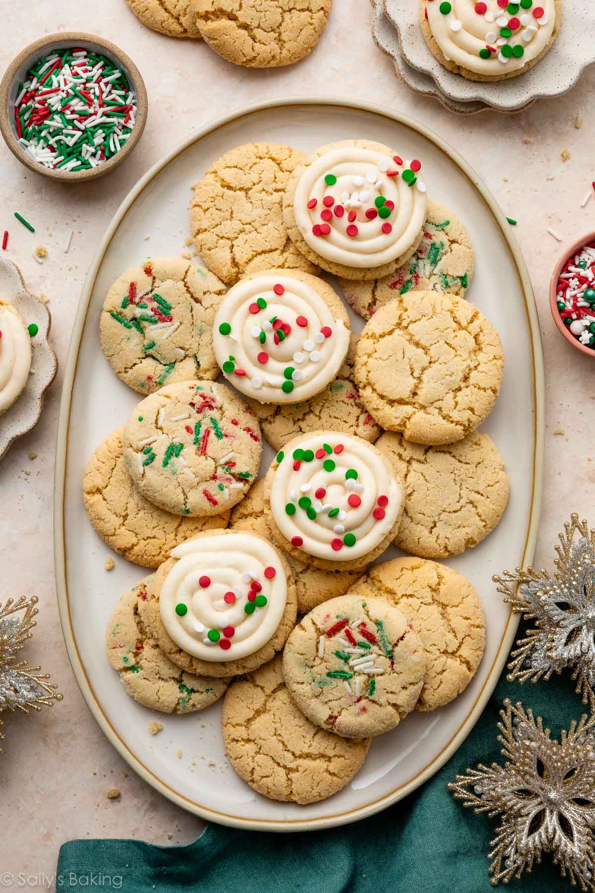 gluten free almond sugar cookies on platter.