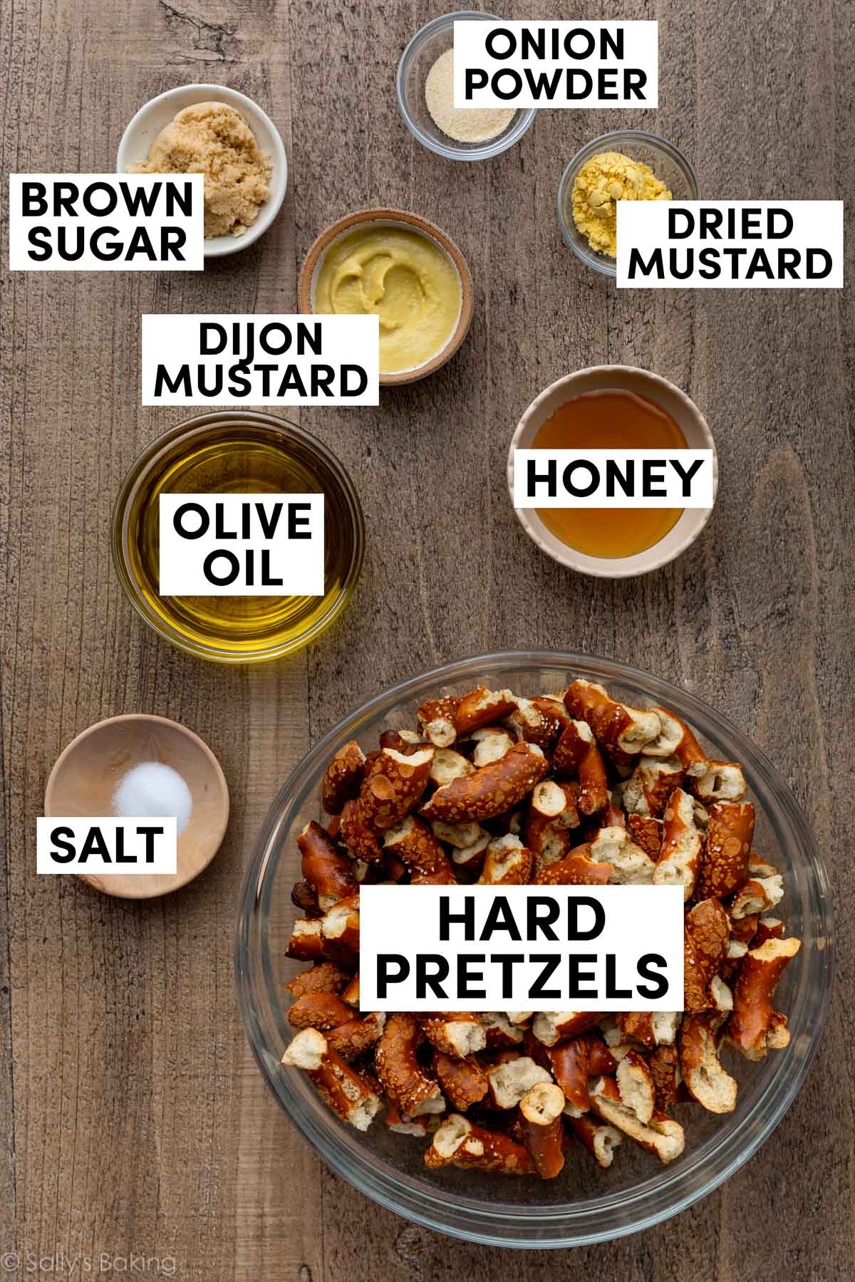 ingredients in bowls on wooden backdrop.