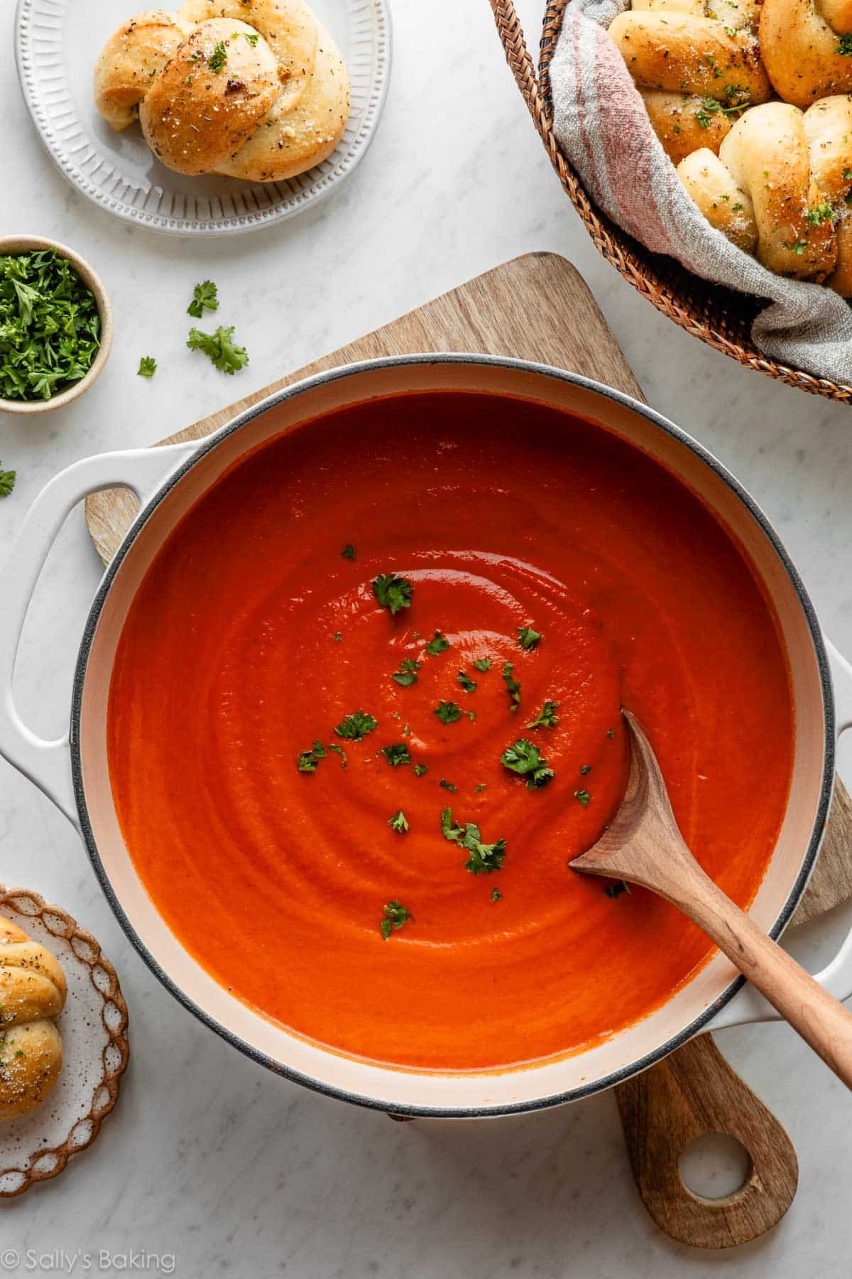homemade tomato soup in pot.