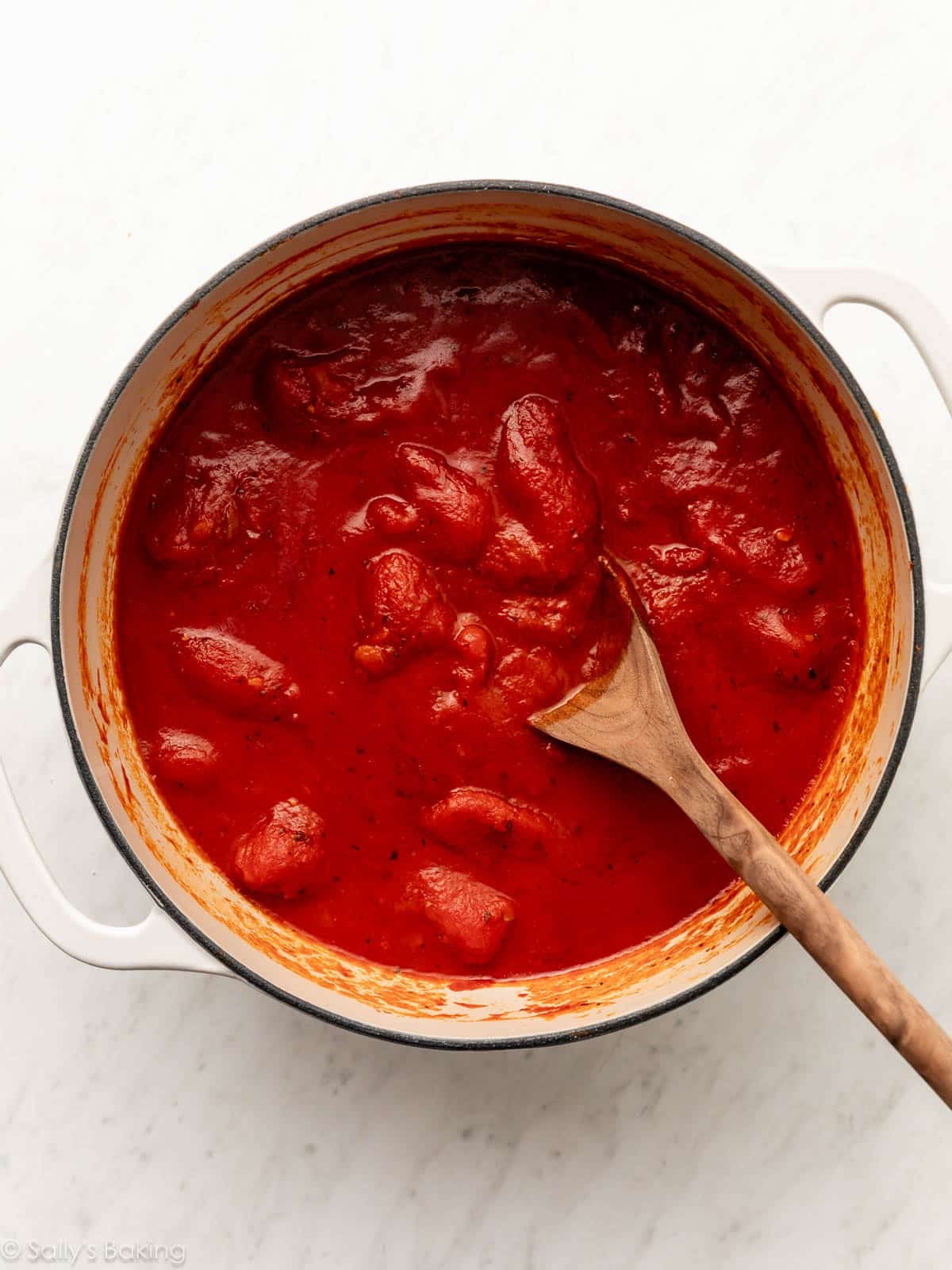 chunky soup mixture in pot.