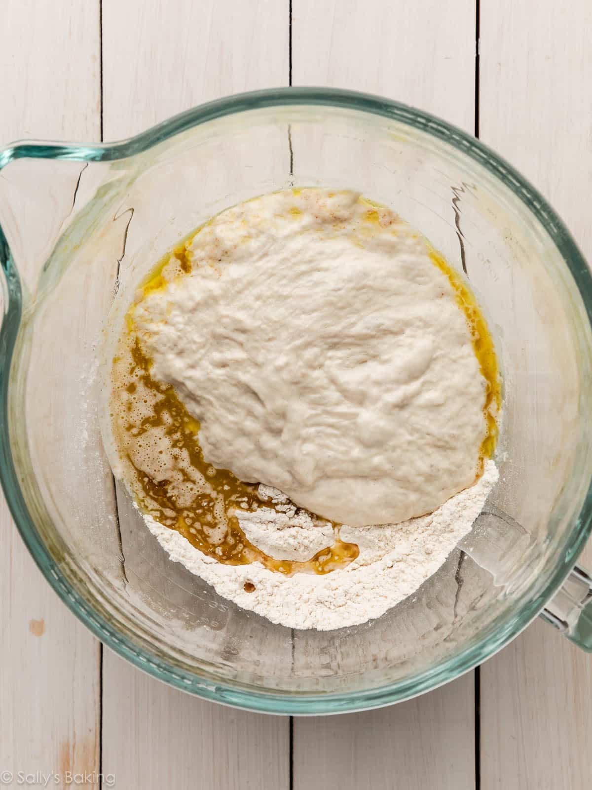 preferment and other ingredients in bowl.