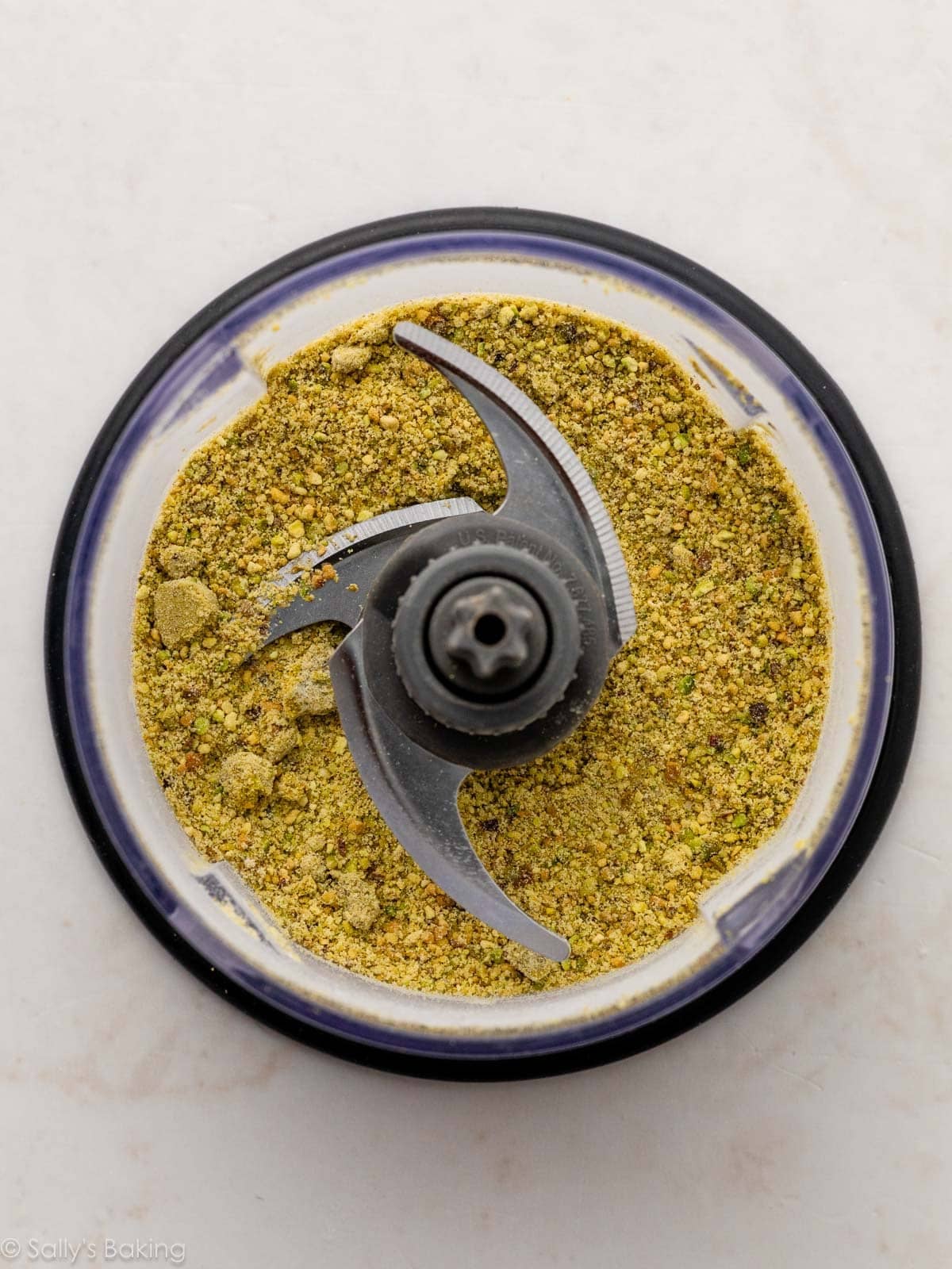 ground pistachios mixture in food processor.