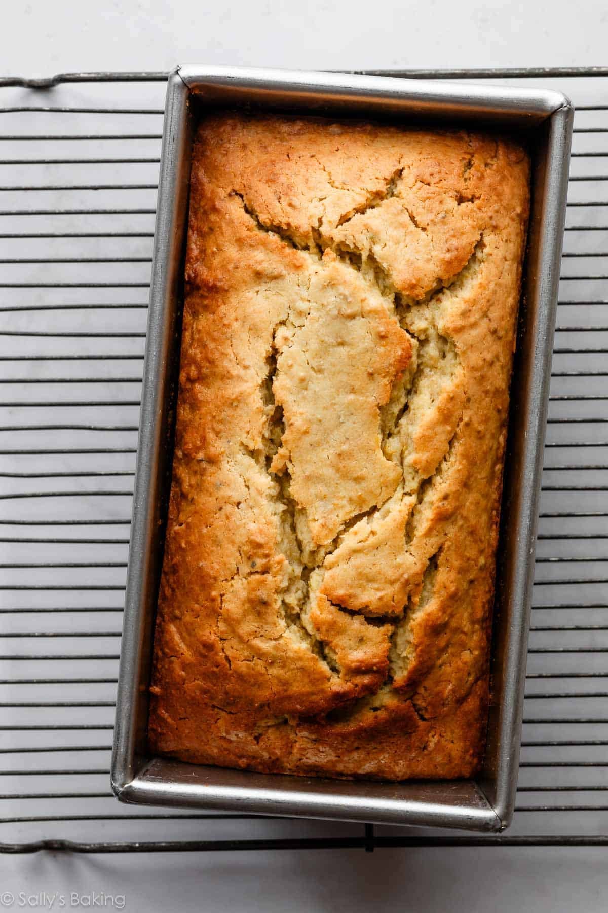 lemon pistachio bread in loaf pan.