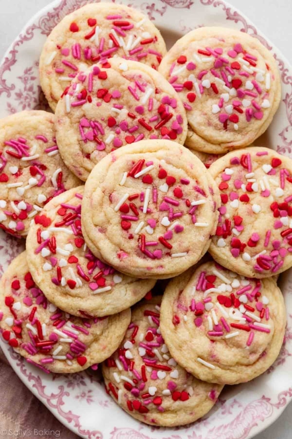 drop sugar cookies with Valentine's Day sprinkles.