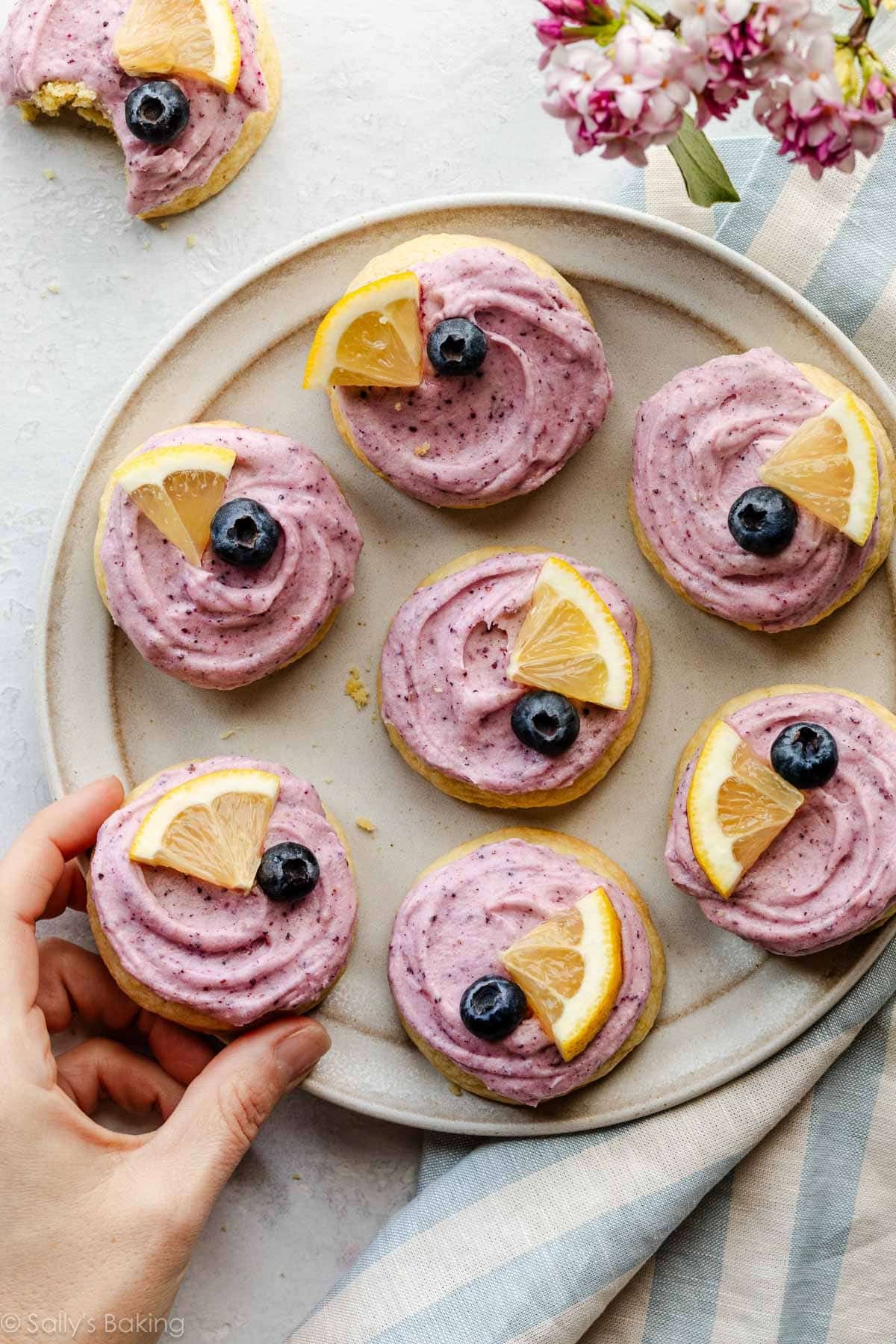 lemon blueberry cookies on plate.