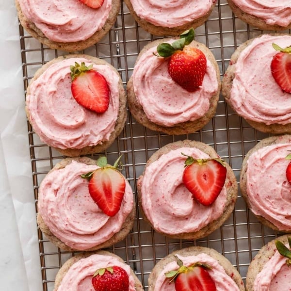 frosted strawberry cookies.
