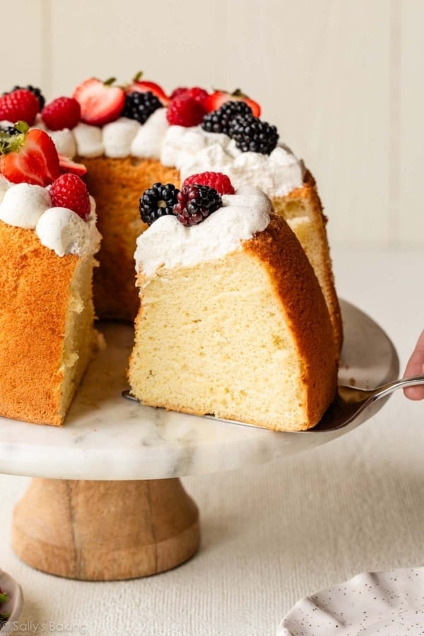 chiffon cake with cream and berries.