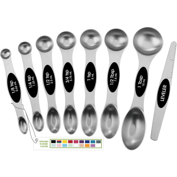 two-sided stainless steel measuring spoons.