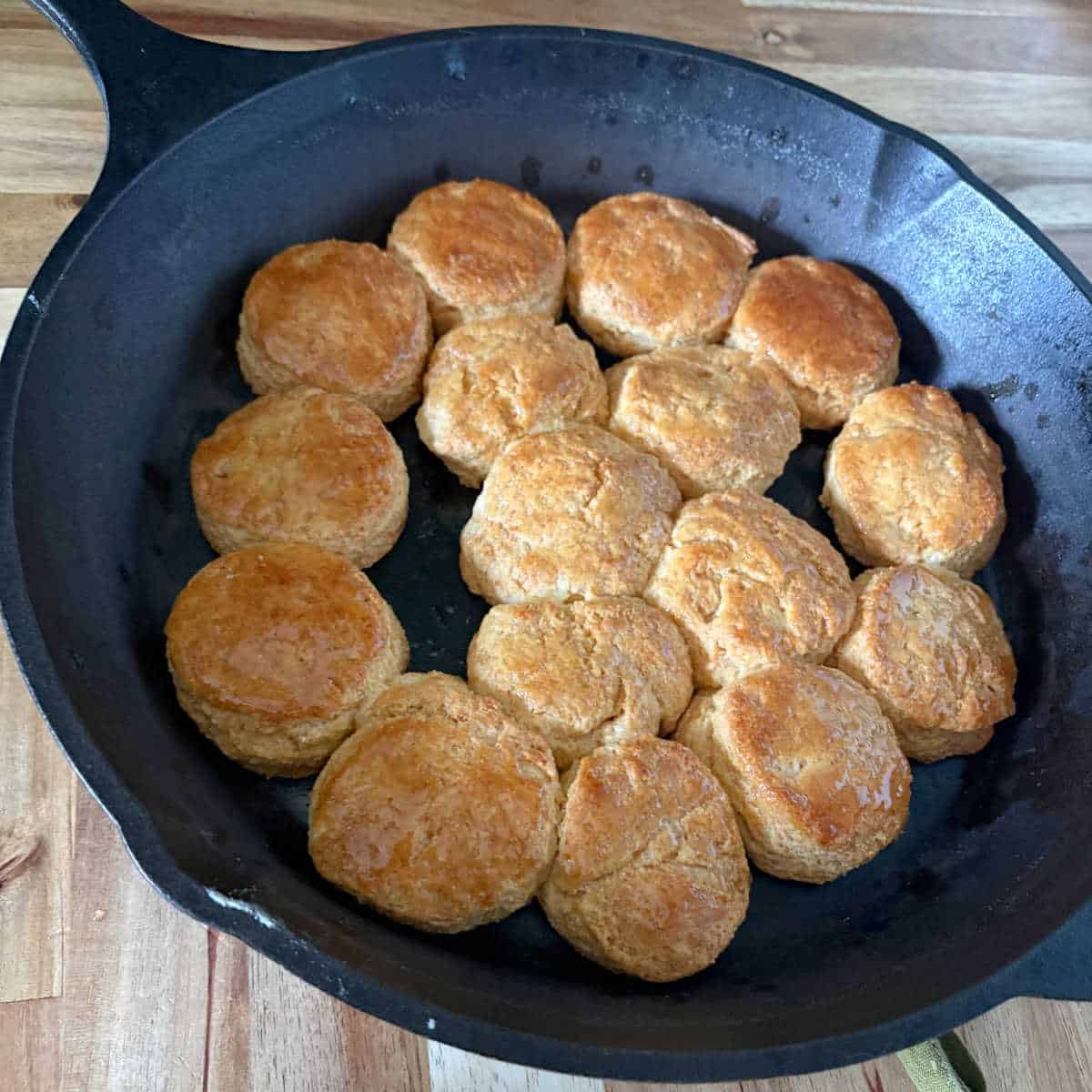 cornbread biscuits in cast iron pan.